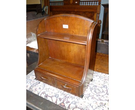 A compact Mahogany desk top Shelf Unit having two drawers, one being lockable, to the base, 15 3/4'' wide x 18 1/2'' high