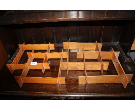 A pair of 1940/50's joined hardwood geometric turned Shelf units, each 15'' x 15'' overall