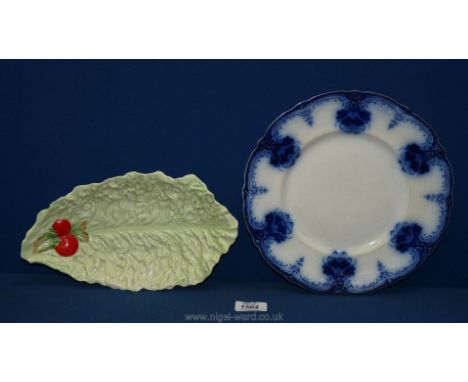 A Carltonware green &amp; red fruit dish and a 19th c. Victorian blue &amp; white 10" plate.