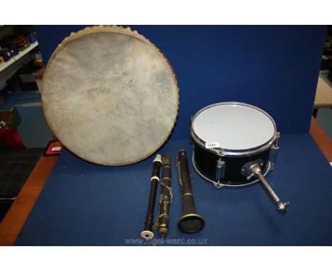 Various musical instruments to include; clarinet, drum, tabor (a/f) and recorder.