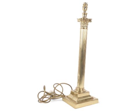 A large Antique brass Corinthian column table lamp, H60cm 