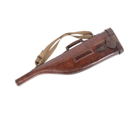 A Vintage unmarked leather leg-of-lamb gun case, with brass lock fitting 