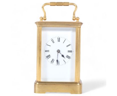 A Vintage brass-cased carriage clock, maker R&C, backplate no. 145, striking on a gong, H11.5cm 
