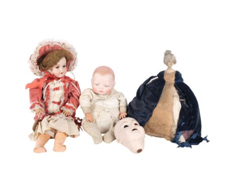 An Armand Marseilles model 390 porcelain-headed dressed doll, with composition limbs, H53cm, a Heubach Koppelsdorf porcelain 
