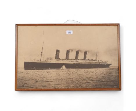 A pair of Vintage framed prints, R.M.S. Lusitania, and R.M.S. Mauretania, both in period glazed frames, published by H.L. & C