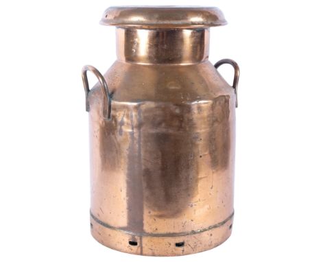 A large Vintage copper 2-handled milk churn, with lid, stamped "Gate Creameries Ltd", H52.55cm 