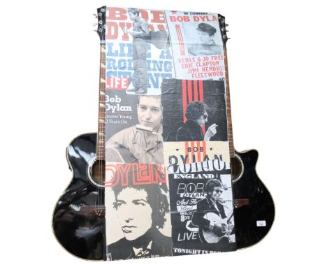 Clive Fredriksson, a modern abstract sculpture, a severed acoustic guitar frame displaying ephemera and images relating to th
