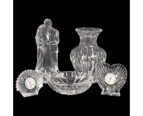 A collection of Waterford Crystal, including a bride and groom sculptural figure, H18.5cm, marked to the underside, a vase, a