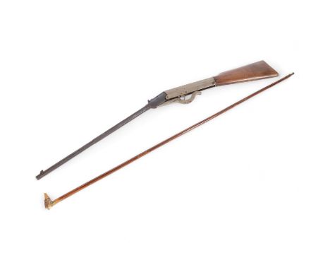 An Antique carved horn dog-head handled walking cane, and a Vintage gem type air rifle (2) 