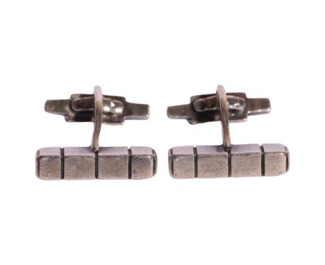 GEORG JENSEN - a pair of Danish modernist sterling silver block cufflinks, designed by Henry Pilstrup, model no. 64, 20.3mm, 