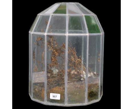 A Vintage dome-top leadlight glass terrarium, H37cm, W29cm 