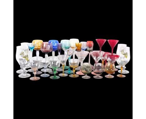 A quantity of Vintage glassware, including 3 cut-crystal overlay Hock glasses 