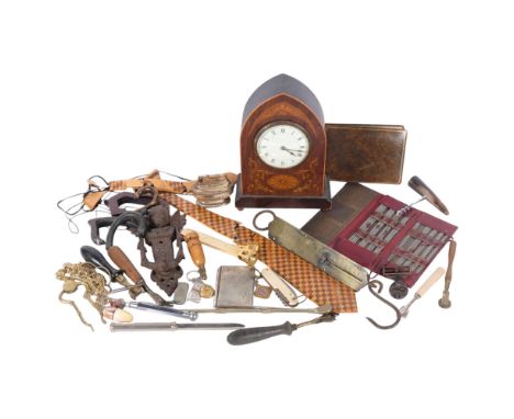 Inlaid mantel clock, and other miscellaneous items 