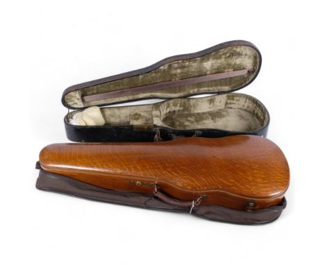 W E HILL & SONS - 2 similar Vintage hardwood Vintage cases, including 1 stained oak case, brass lock detailing makers "W.E. H