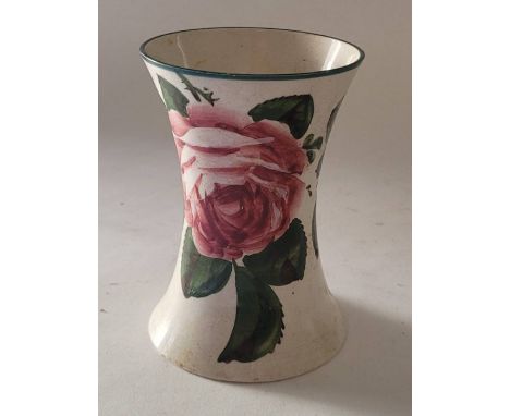 Wemyss Ware cabbage rose patterned vase, retailer's mark for T Goode London and impressed Wemyss mark to the base, 11.5cm hig