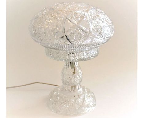 A cut glass table lamp of baluster shape with mushroom shaped shade, possibly Waterford, 40cm high      