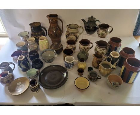 A large group of mixed studio pottery , to include Harry & May Davis Crowan pottery , Dorothy Kemp , Winchcombe , and others 