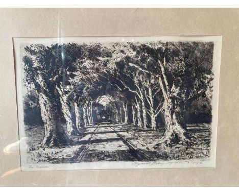 Original Etching by Tinus de Jongh  'The Avenue'    Approximately 11" x 8"     
