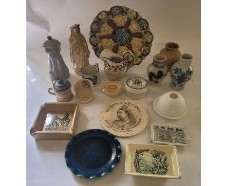 Mixed group of ceramics , to include a Castle Hedington dish , Linthorpe plate , Victoria flask , pratt jug , buffalo mug , a