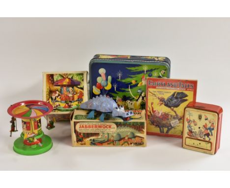 A Tri-ang Minic Jabberwork, in blue, plastic/tinplate clockwork walking toy toy, boxed; a Snow White and the Seven Dwarves Me