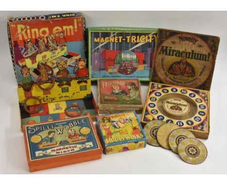 Games - Target Tiddleywinks, Berwick England, in original box; Hopla!, 1920's, made in England, in original box; Spilli Wobbl