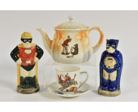 Batman and Robin salt and pepper set, from 'Only Fools and Horses' TV show, ceramic; child's teapot, ceramic; child's cup and