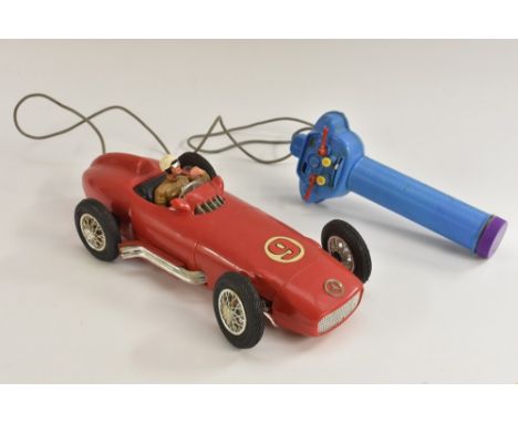 Toys - Racing Car, plastic, 60's, made in Hong Kong, steering wheel pops open engine hood, with remote control