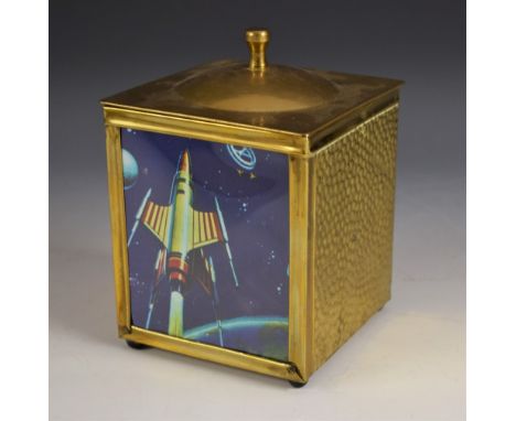 A rare and unusual brass Space tea caddy