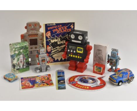 Robots - a Robot MS 372, made in China, boxed; a Robot MS294, made in China, boxed; a tin plate wind-up Space Missile car,  m