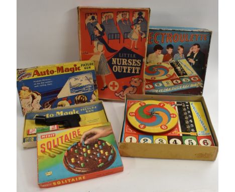Electro Roulette, made in England, original box; an Auto-Magic picture gun, made in USA; a film set 260 showing Skeezix Squir