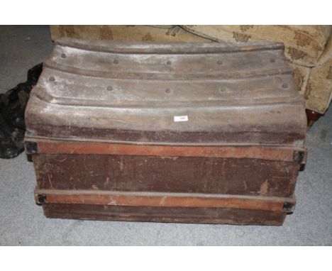 A VINTAGE DOME TOPPED TRUNK TOGETHER WITH A VINTAGE TIN TRUNK (2)