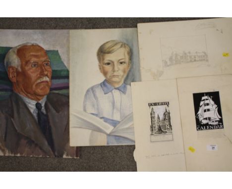 A COLLECTION OF MERRIL WATTS PENCIL SKETCHES PORTRAIT STUDIES ETC