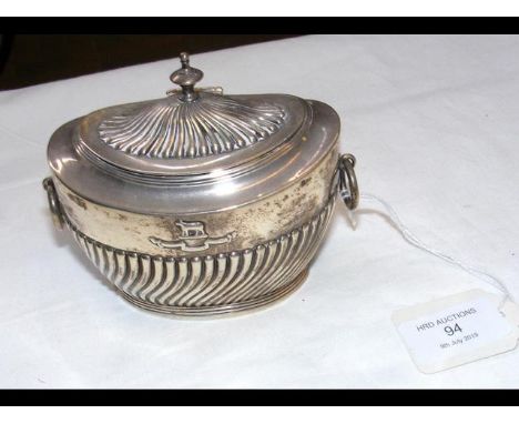 A silver tea caddy with London hallmark - 10cm high 