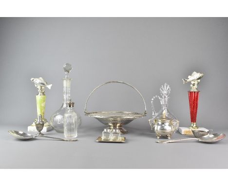 Miscellaneous items, including a cut-glass decanter and stopper, a miniature decanter and stopper, silver tray with cut-glass