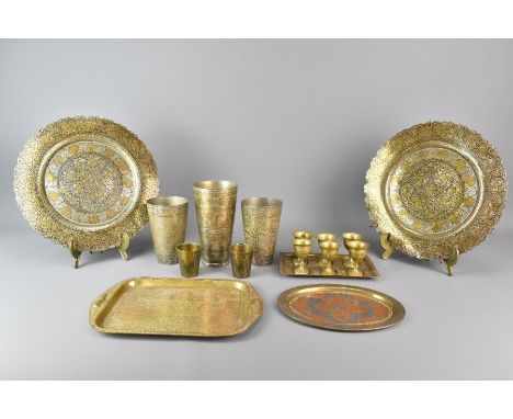 Quantity of Indian brass, including an Indian cobra candlestick, two brass lamp bases, three beakers, two brass peacocks, oil