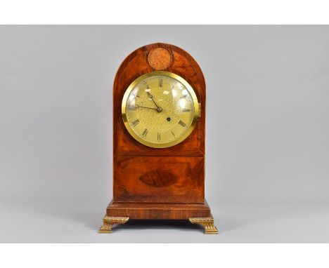 English mahogany fusee mantel clock, gilt brass face with Roman dial approx 13 cms d, stamped W. Paton London, ivory plaque s