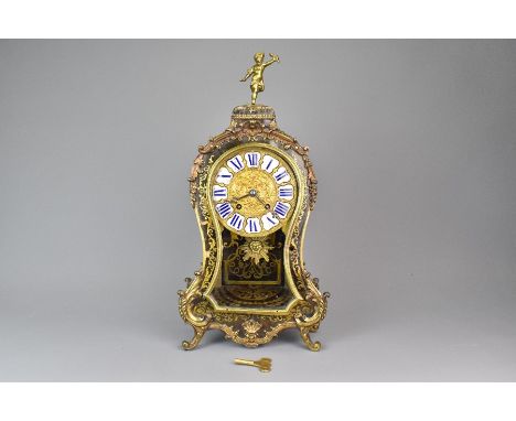 French boulle cased mantel clock, Le Roy et Fils, mid-19th century, eight-day bell striking movement, back plate stamped Lero