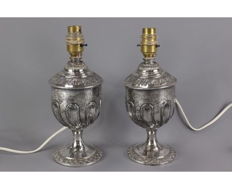 Pair of Walker &amp; Hall silver plated lamp bases, approx 26 cms.&nbsp;