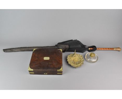 Miscellaneous items, including a Victorian mourning parasol, approx 94 cms length,architectural&nbsp; drawing set in rosewood