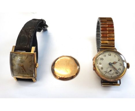 A Longines gilt metal square cased gentleman's wristwatch, the signed silvered dial with gilt Arabic and baton numerals and w