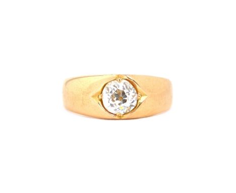 A Victorian 18ct gold and diamond single stone ring, mounted with a cushion shaped diamond, Birmingham 1891, ring size F, gro