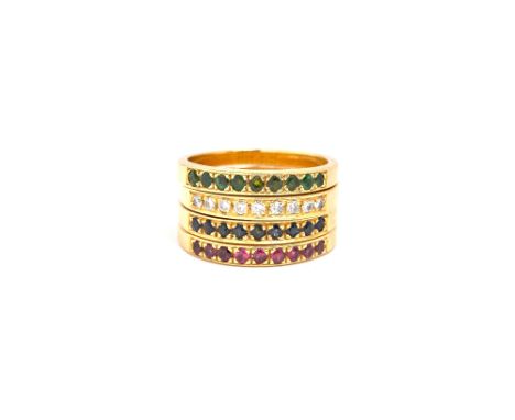 An 18ct gold and diamond set half eternity ring, mounted with a row of nine circular cut diamonds, detailed 750, ring size N 