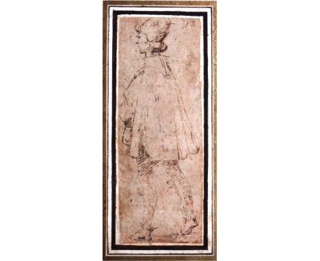 Circle of Francesco del Cosa, Study of a man wearing a cloak, pen and ink, unframed, 13.5cm x 5cm.