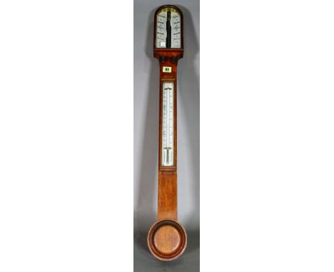 A 'Hughes' mahogany cased stick barometer, 19th century, with applied thermometer and circular cistern, 92cm high.  Provenanc