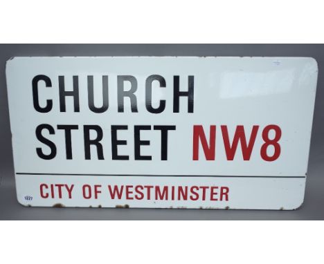 A London enamel street sign 'CHURCH STREET NW8 CITY OF WESTMINSTER', 86cm x 45cm. 