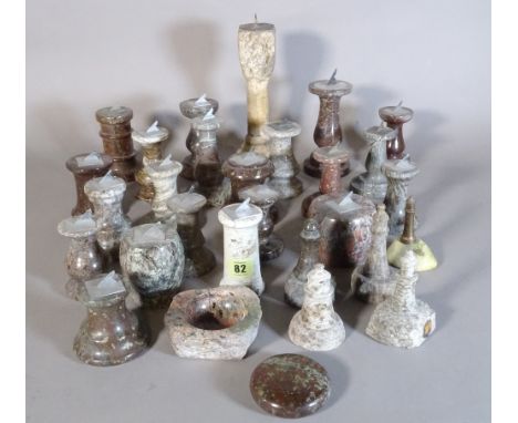 A quantity of 20th century Cornish serpentine miniature sundials and a miniature stone sundial, (qty). 