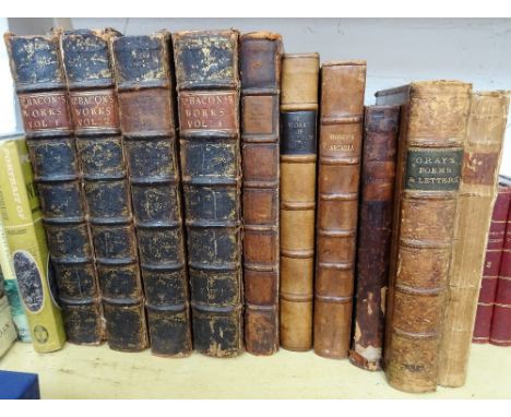 Bacon (Francis) The Works, 4 vol., frontis. to each vol., contemporary calf, rubbed, hinges splitting, 1 letter piece missing