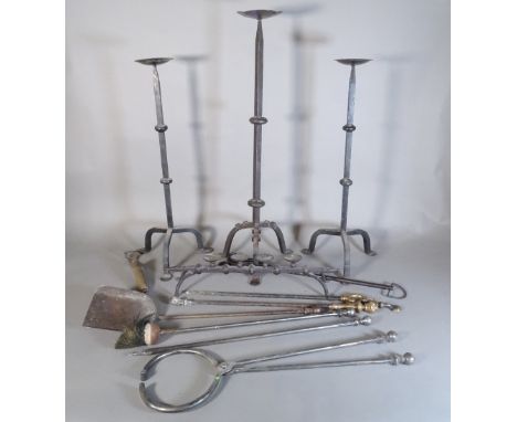 Metalware collectables, including, fire tools, wrought iron candlesticks, Salter scales and sundry, (qty). 