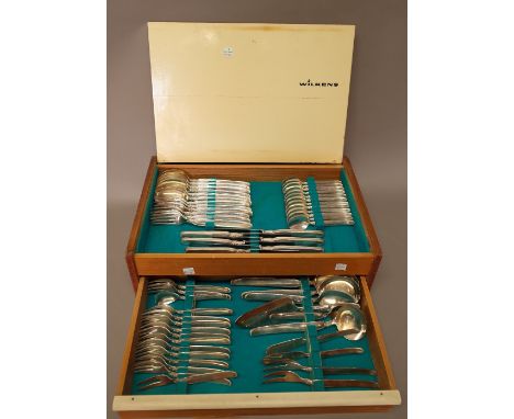A German plated part table service, comprising; six dessert spoons, six dessert forks, twelve teaspoons, six steel bladed kni