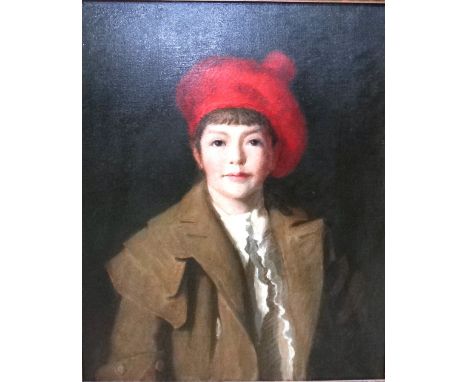Attributed to Dermod O' Brien (1865-1945), Portrait of a child wearing a red Tam O' Shanter, oil on canvas, 60cm x 50cm.